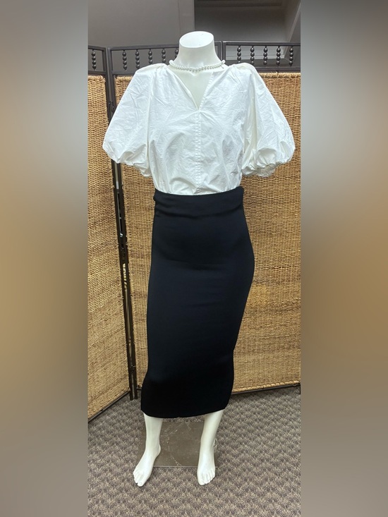 Lewit Dresses & Skirts - Lewit Black Midi Pencil Skirt Slit Back Minimalist Stretch Size Small